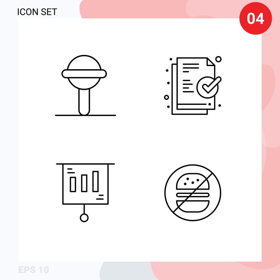 4 universelle Filledline-Flachfarben für Web- und mobile Anwendungen Set für Babygeld-Spielzeug bereit Burger editierbare Vektordesign-Elemente vektor