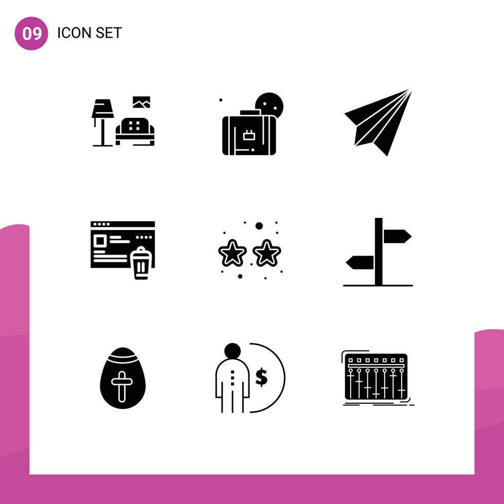 Packung mit 9 modernen Solid-Glyphen-Zeichen und Symbolen für Web-Printmedien wie Karnevals-Kommunikationsordner senden bearbeitbare Vektordesign-Elemente vektor