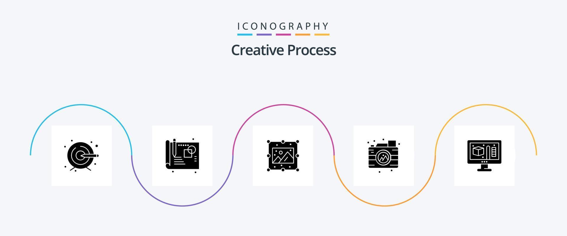 Creative Process Glyph 5 Icon Pack inklusive . Prozess. Bild. kreativ. Kamera vektor