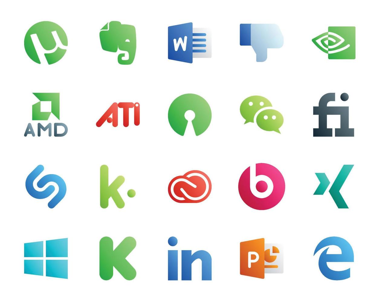 20 social media ikon packa Inklusive xing adobe wechat cc kik vektor