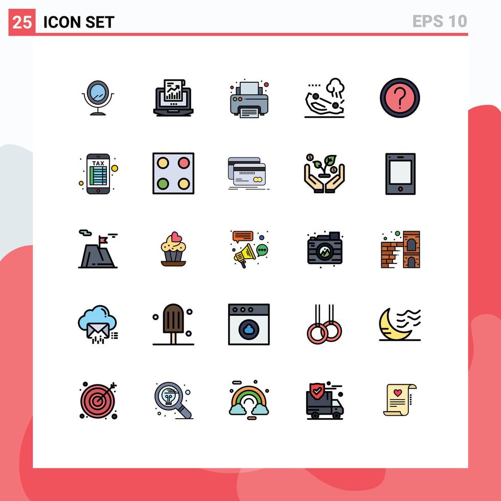 25 fylld linje platt Färg begrepp för webbplatser mobil och appar hjälp kund skriva ut vänt bil redigerbar vektor design element