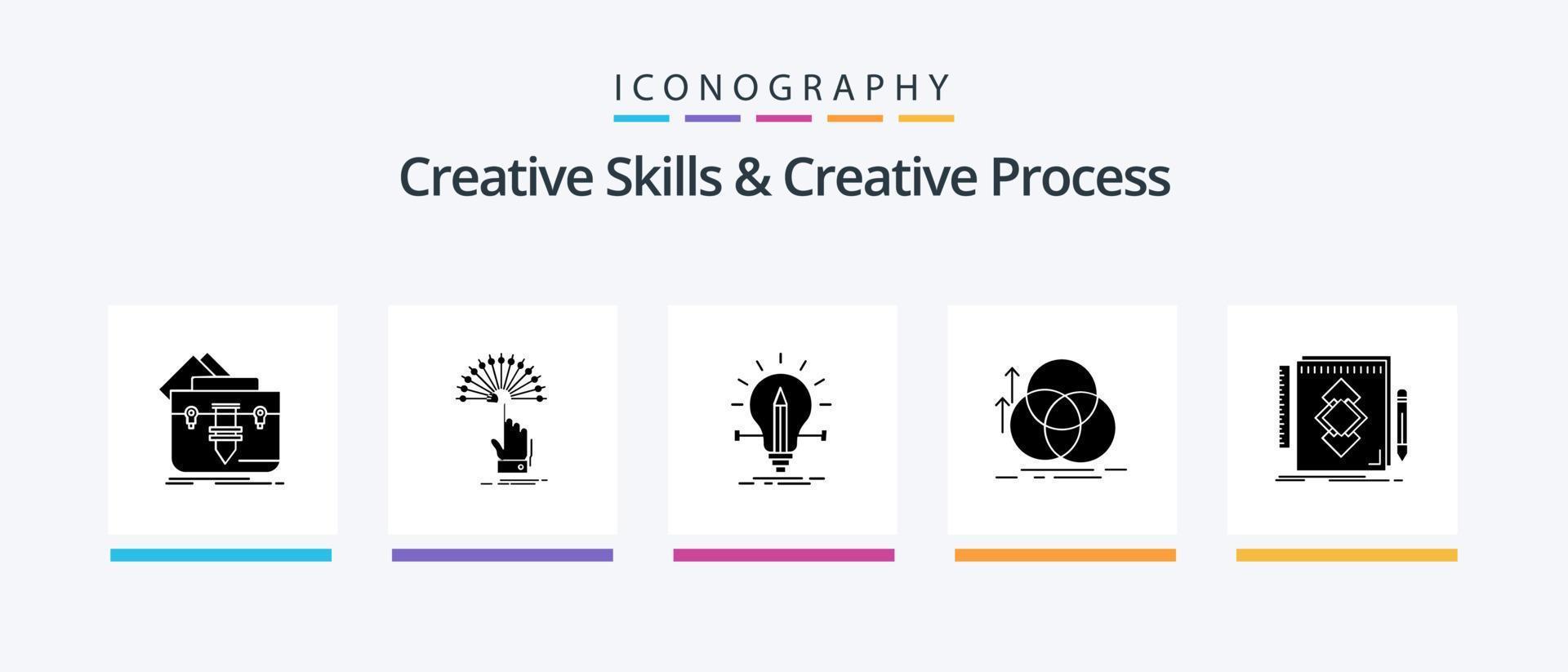 kreativ Kompetens och kreativ bearbeta glyf 5 ikon packa Inklusive inriktning. balans. digital. penna. lösning. kreativ ikoner design vektor