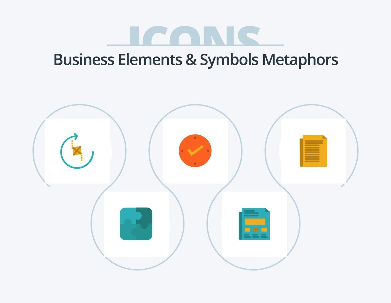 Business-Elemente und Symbole Metaphern Flat Icon Pack 5 Icon Design. dokumentieren. zugelassen. Puzzle. Tick. gemeinsam vektor