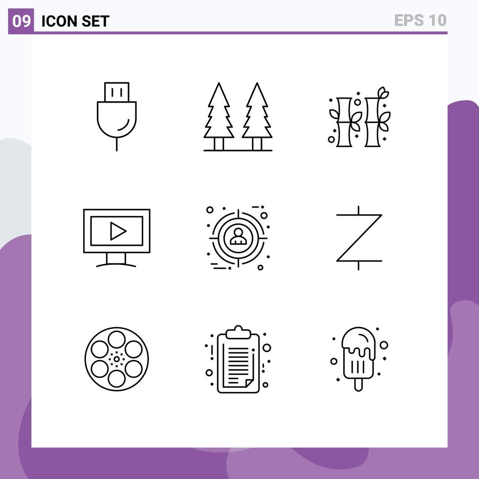 grupp av 9 konturer tecken och symboler för urval video träd skärm gree redigerbar vektor design element
