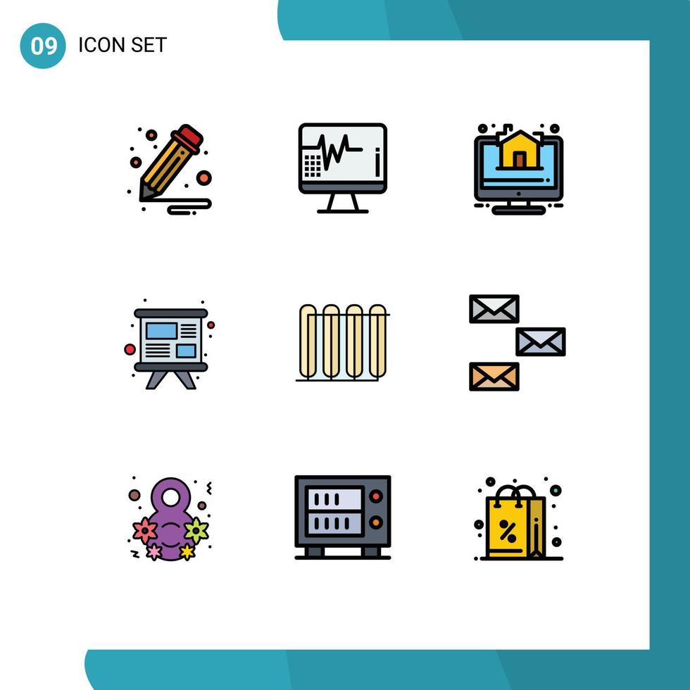 Satz von 9 kommerziellen Filledline-Flachfarbpaketen für Online-Schulungsstudien mit heißem Akku, editierbare Vektordesign-Elemente vektor