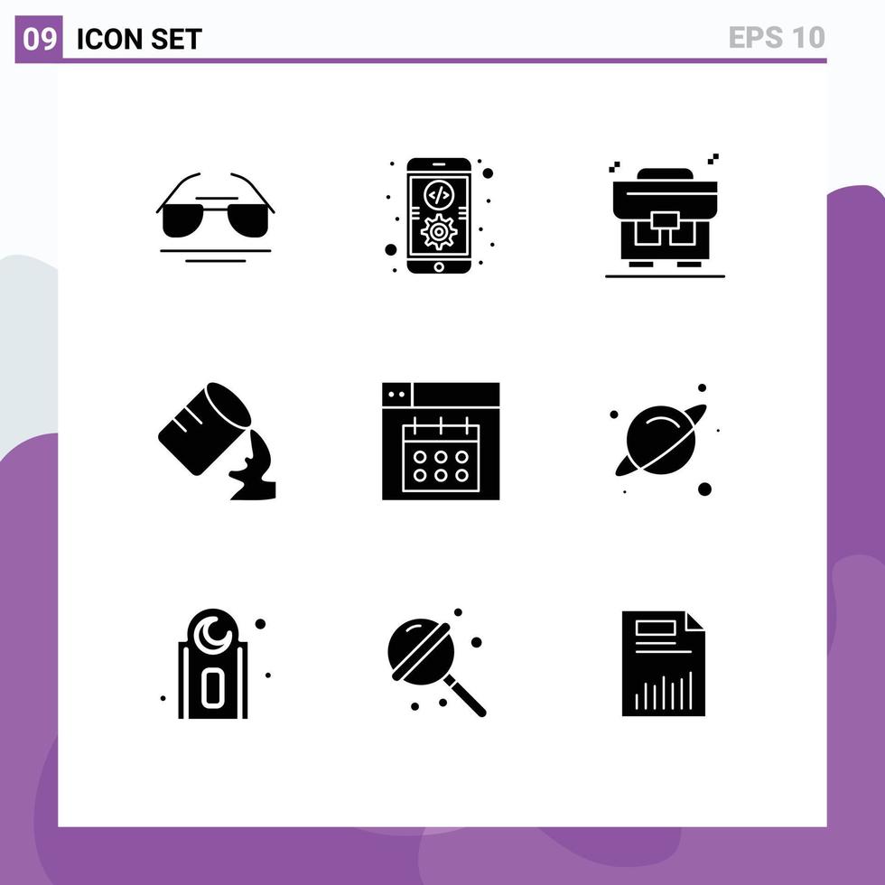 mobil gränssnitt fast glyf uppsättning av 9 piktogram av datum design företag webb vatten redigerbar vektor design element