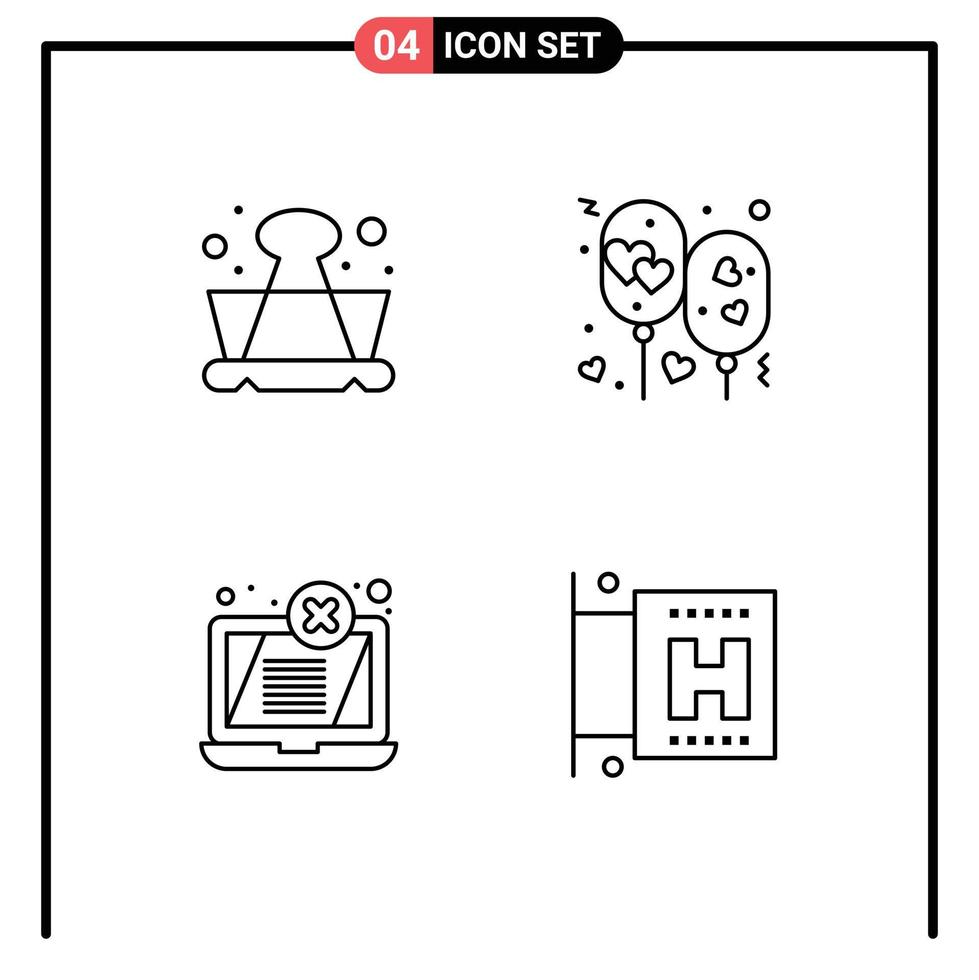 redigerbar vektor linje packa av 4 enkel fylld linje platt färger av klämma visa skola kärlek bärbar dator redigerbar vektor design element