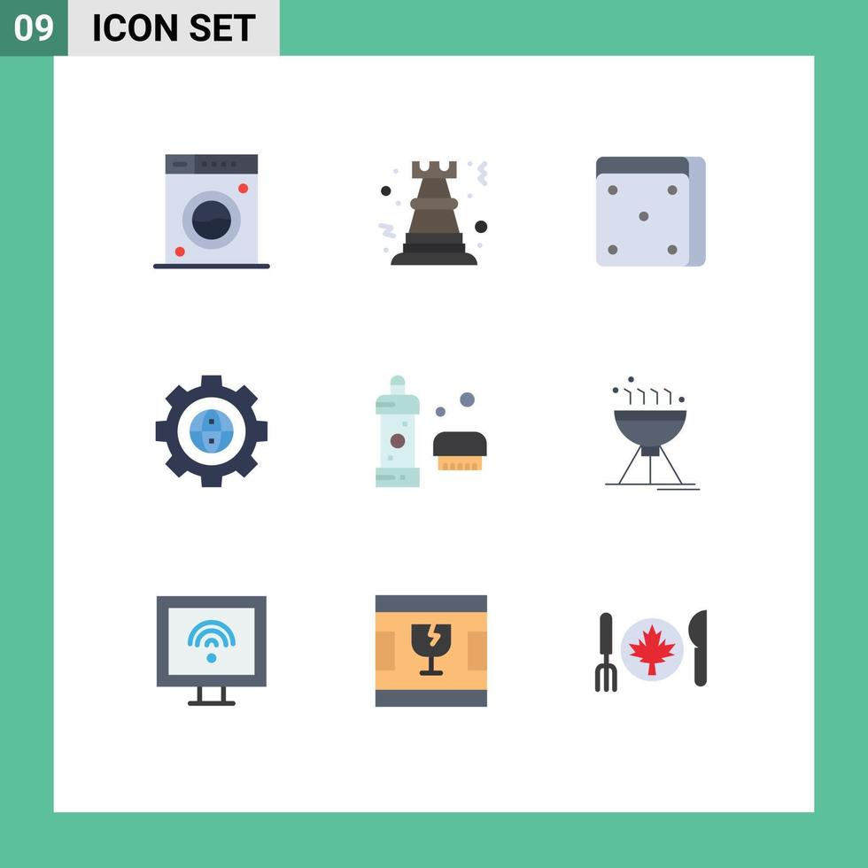 Gruppe von 9 flachen Farbzeichen und Symbolen für Badentwicklungsstrategie-Design Browser editierbare Vektordesign-Elemente vektor