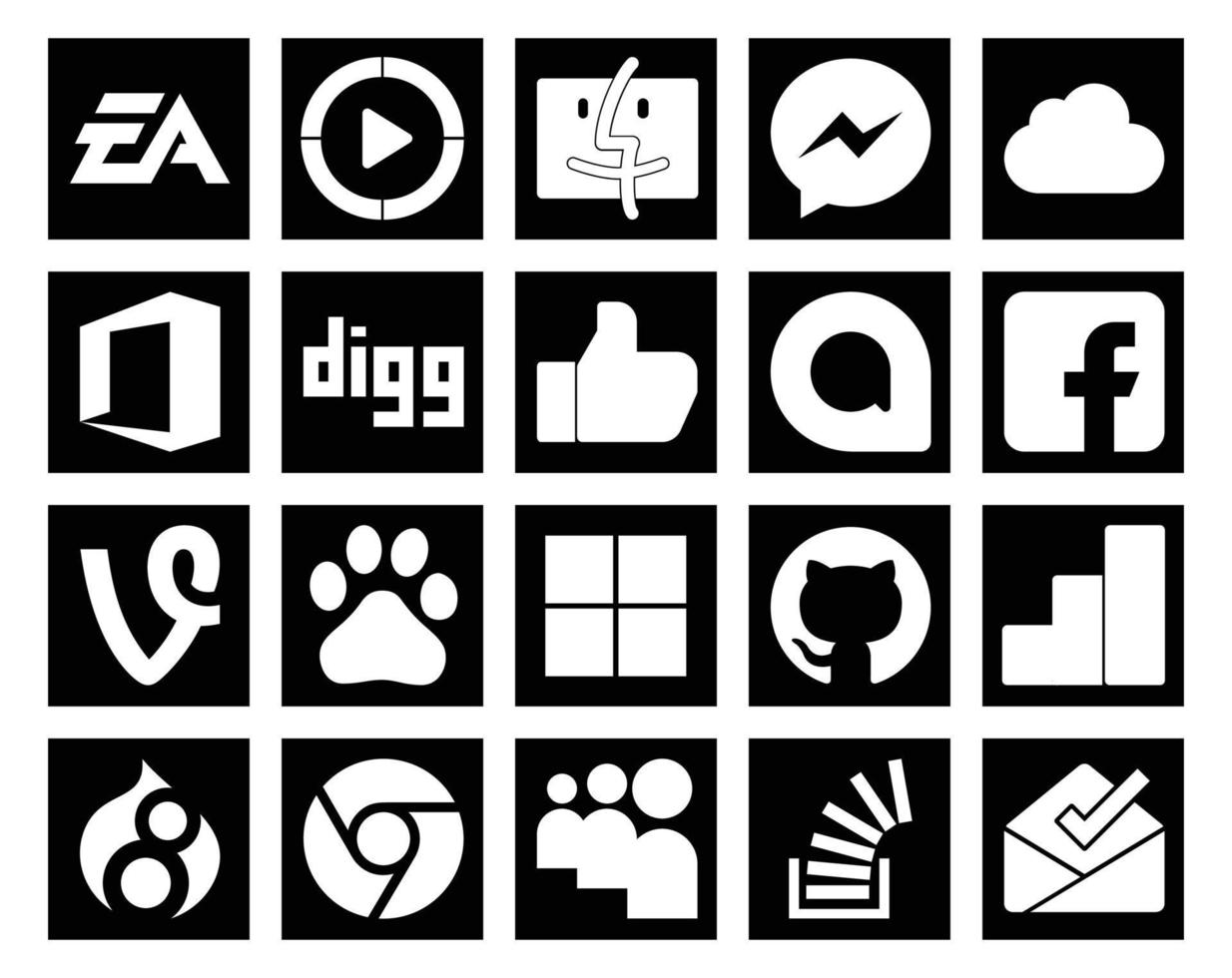 20 Social Media Icon Pack, einschließlich Google Analytics Delicious Office Baidu Facebook vektor