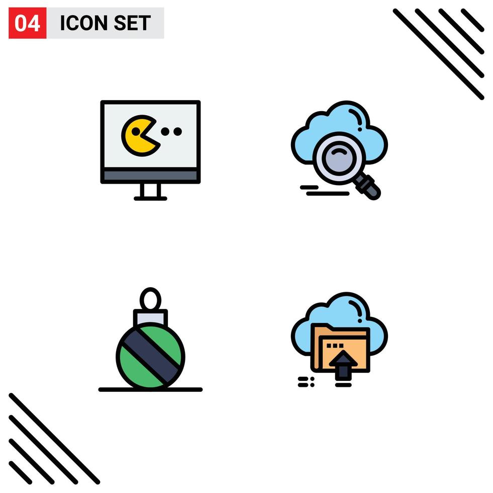 Stock Vector Icon Pack mit 4 Zeilenzeichen und Symbolen für Spiel Weihnachtswolke Online-Dekoration editierbare Vektordesign-Elemente