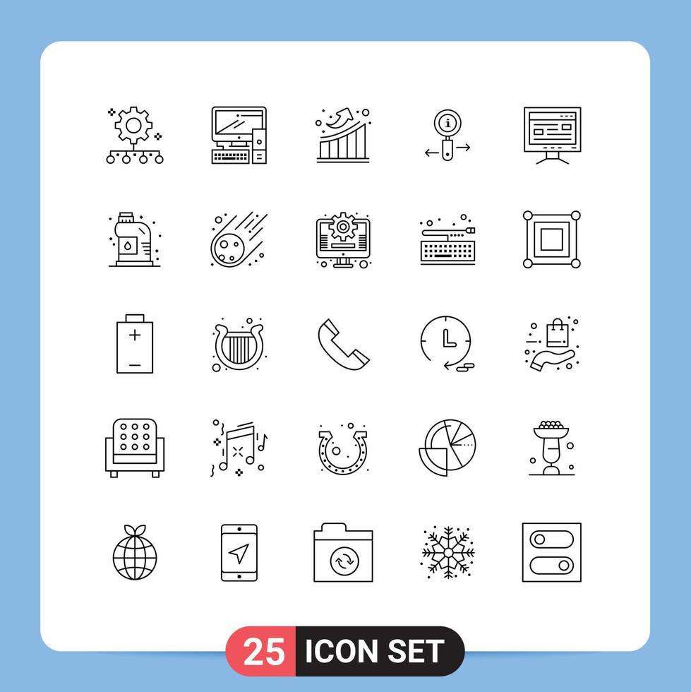 25 Zeilenpaket für Benutzeroberflächen mit modernen Zeichen und Symbolen von Computer-Zoom-PC-Informationen nach oben editierbare Vektordesign-Elemente vektor