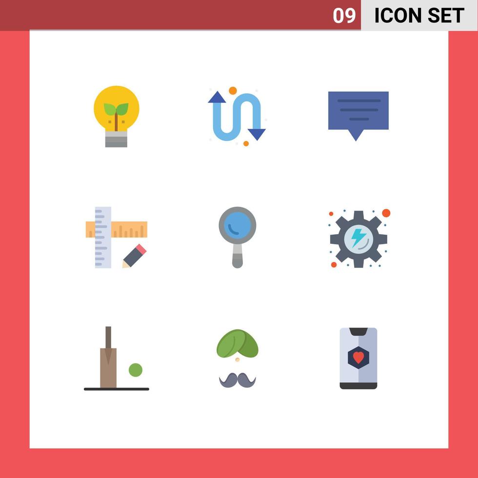 9 universell platt Färg tecken symboler av redskap byggnad chatt konstruktion linjal redigerbar vektor design element