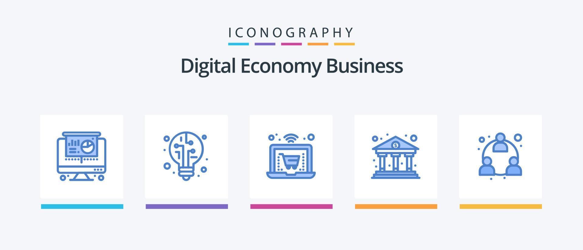 digital ekonomi företag blå 5 ikon packa Inklusive . mlm. bärbar dator. marknadsföring. finansiera. kreativ ikoner design vektor