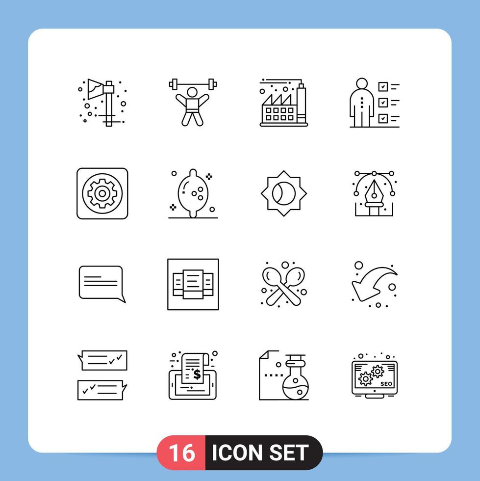 Packung mit 16 modernen Umrisszeichen und Symbolen für Web-Printmedien wie z vektor