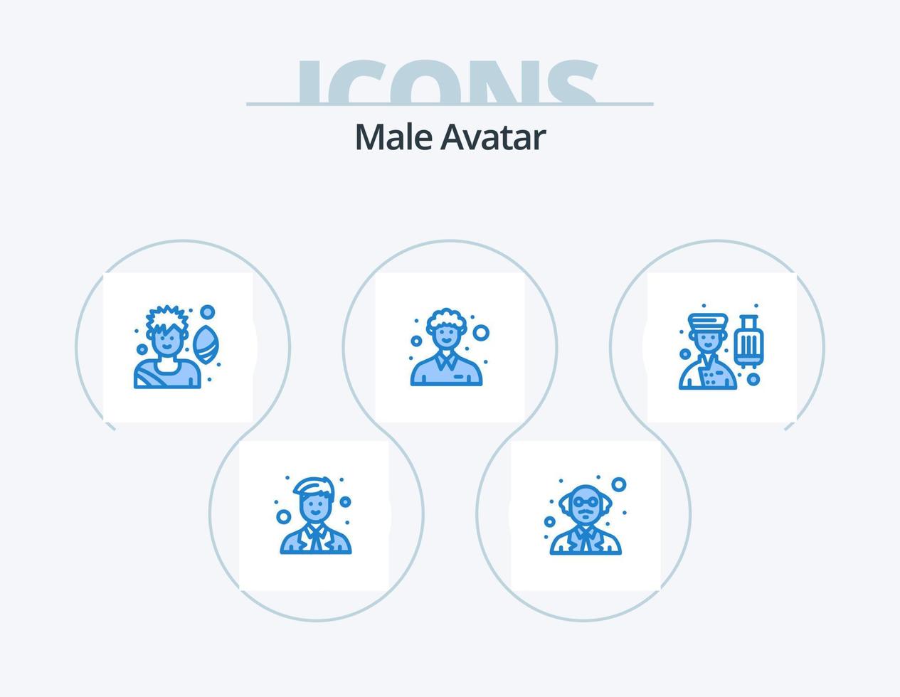 männlicher Avatar blau Icon Pack 5 Icon Design. Fachmann. Pagen. Fußballspieler. Benutzerbild. Mann vektor