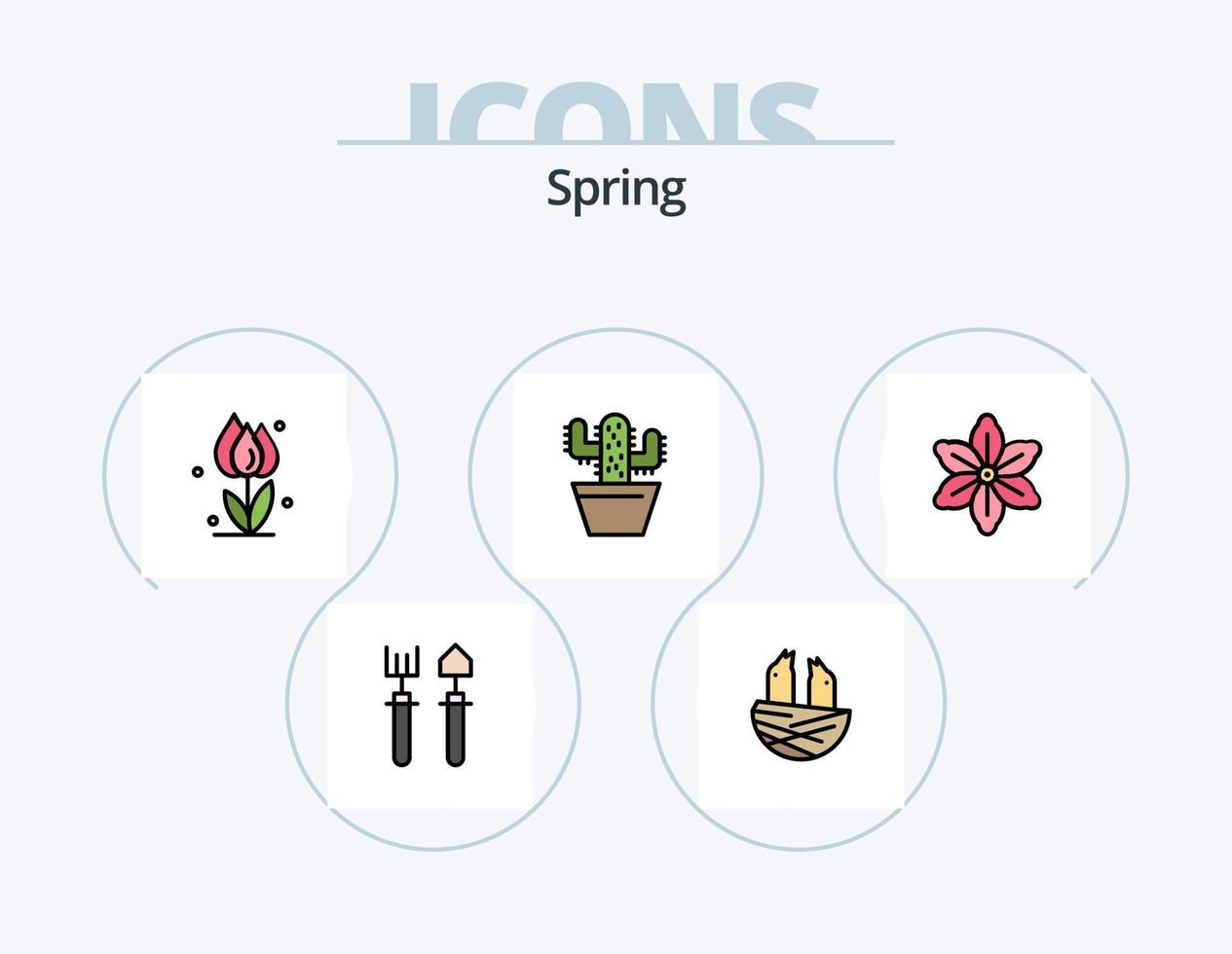 Federlinie gefüllt Icon Pack 5 Icon Design. Ei. Feder. Karren. Gartenarbeit. Zaun vektor