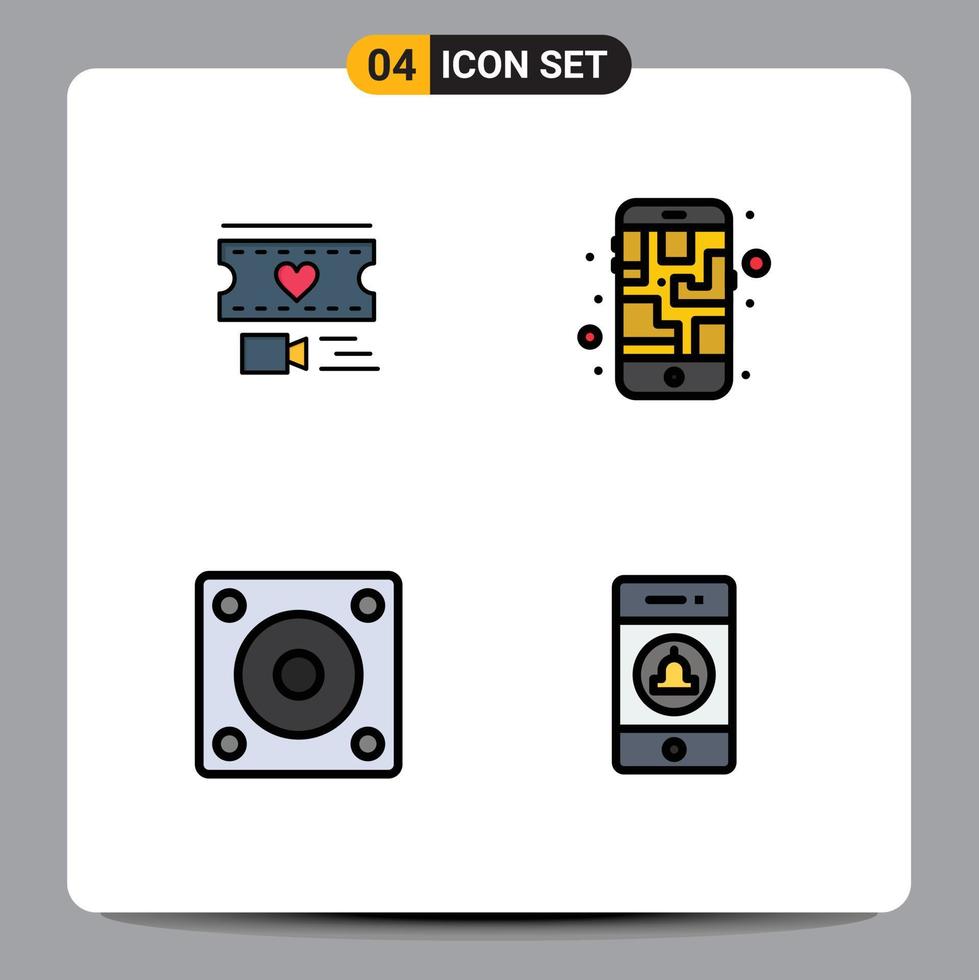 Packung mit 4 modernen Filledline-Flachfarben Zeichen und Symbolen für Web-Printmedien wie Filam-Gadgets Hochzeitstelefon-Technologie editierbare Vektordesign-Elemente vektor