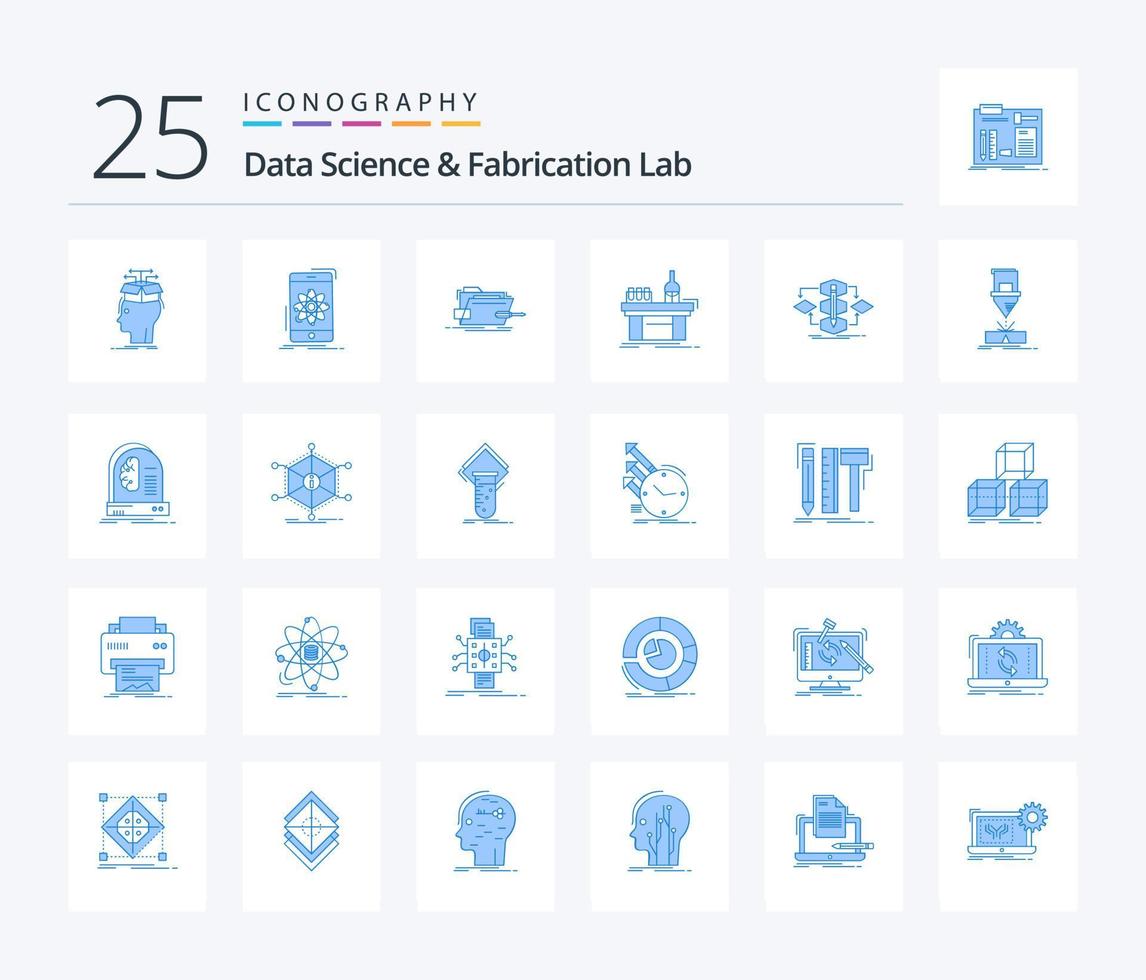 data vetenskap och tillverkning labb 25 blå Färg ikon packa Inklusive labb. biologi. forskning. teknisk. skruvmejsel vektor