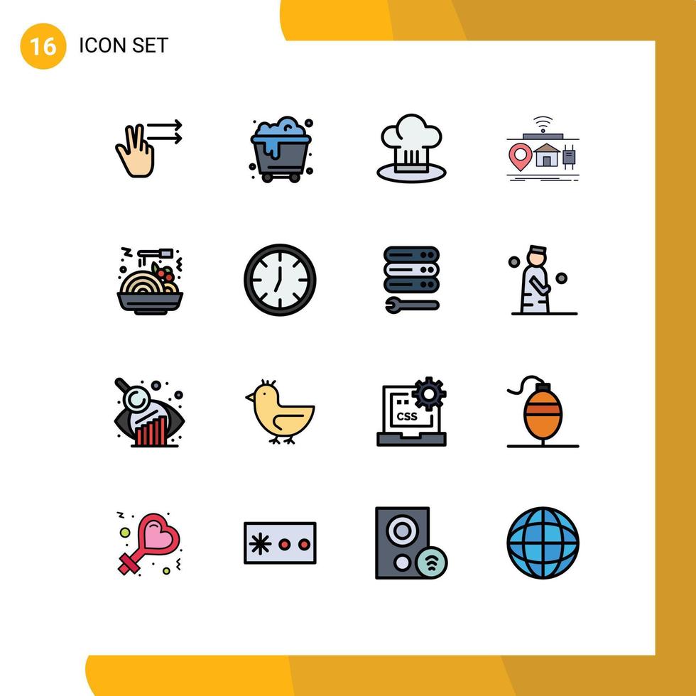16 thematische Vektor-Flachfarben gefüllte Linien und editierbare Symbole von Lebensmitteln Kochmütze von Gadgets editierbare kreative Vektordesign-Elemente vektor