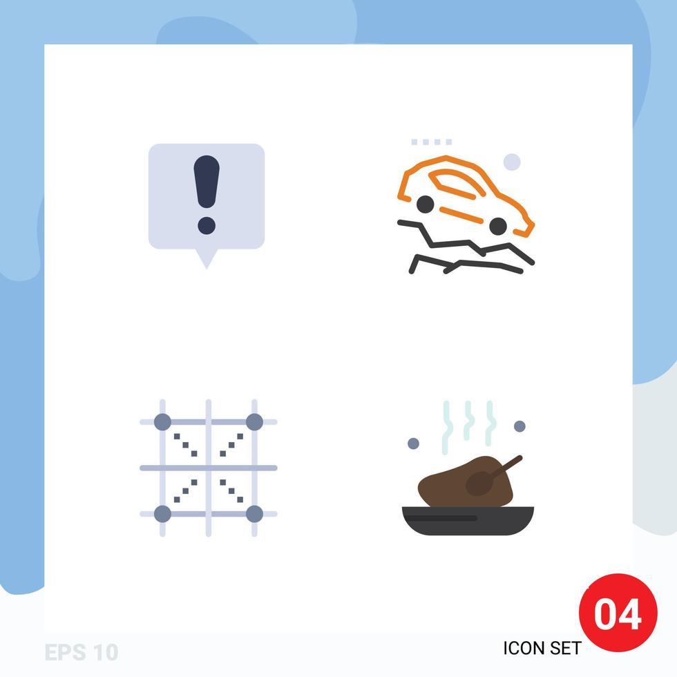 flaches Icon-Paket mit 4 universellen Symbolen für die Entwicklung von Unfall-Steigungsregeln für Chat-Fehler editierbare Vektordesign-Elemente vektor