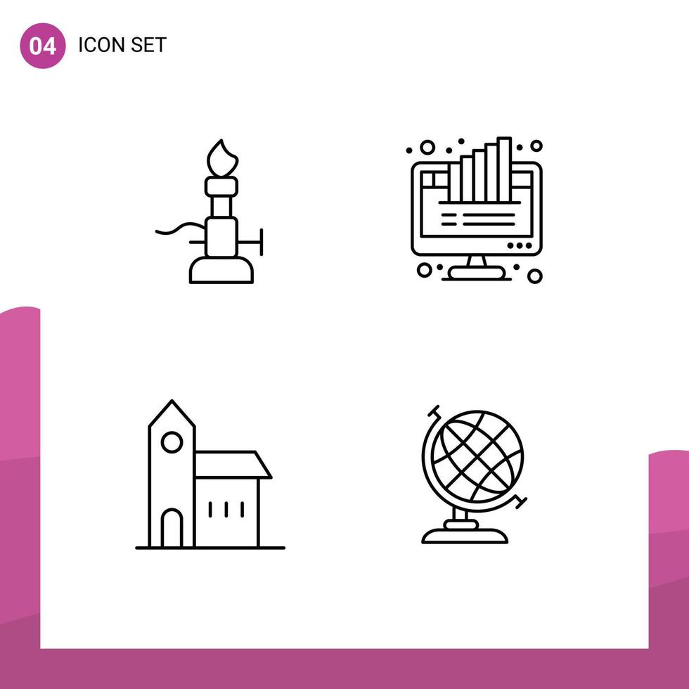 grupp av 4 fylld linje platt färger tecken och symboler för brand paj vetenskap Diagram kristen redigerbar vektor design element
