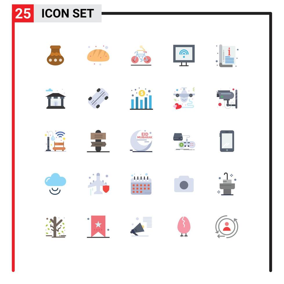 25 användare gränssnitt platt Färg packa av modern tecken och symboler av TV internet mat underhållning cykling redigerbar vektor design element