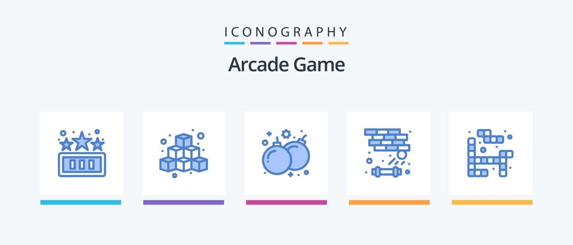 arkad blå 5 ikon packa Inklusive tetris. spel. spela. brytare. spela. kreativ ikoner design vektor