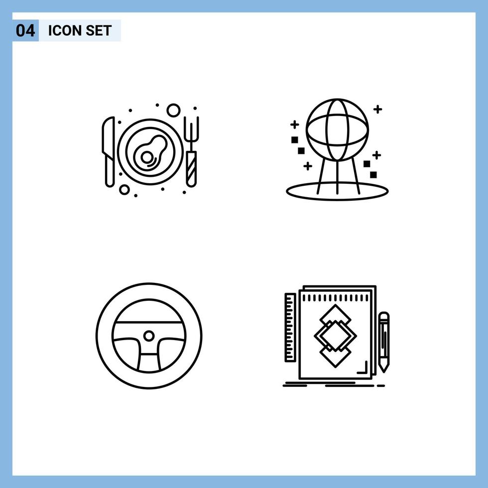 uppsättning av 4 modern ui ikoner symboler tecken för bacon bil astronomi värld verktyg redigerbar vektor design element