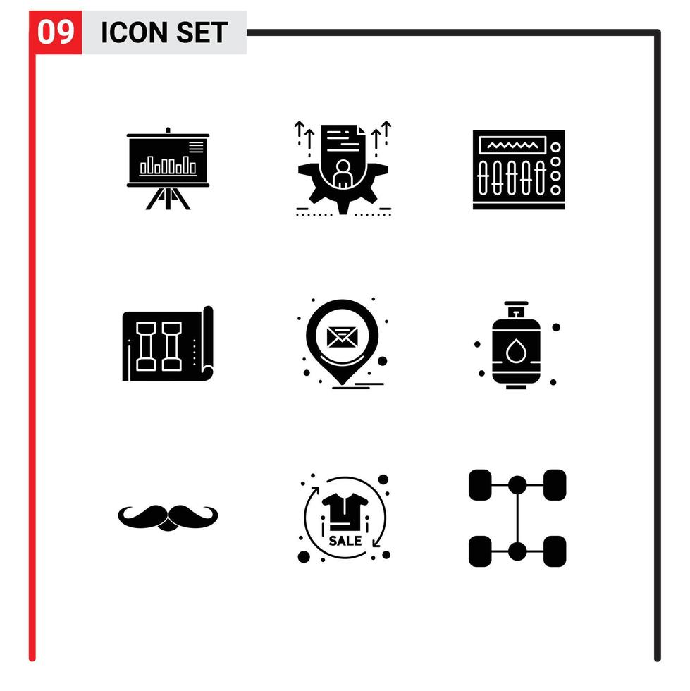 Satz von 9 modernen ui-Symbolen Symbole Zeichen für E-Mail-Inventar konfigurieren Fitness-Party editierbare Vektordesign-Elemente vektor