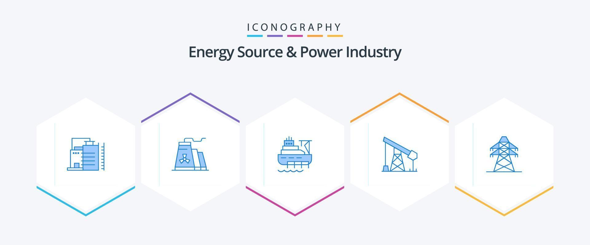 Energiequelle und Energiewirtschaft 25 blaues Symbolpaket einschließlich . Sendeturm. Konstruktion. Übertragung. elektrisch vektor