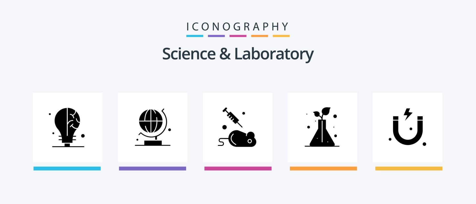 Science Glyph 5 Icon Pack inklusive . Wissenschaft. Maus. Magnet. Bäume. kreatives Symboldesign vektor