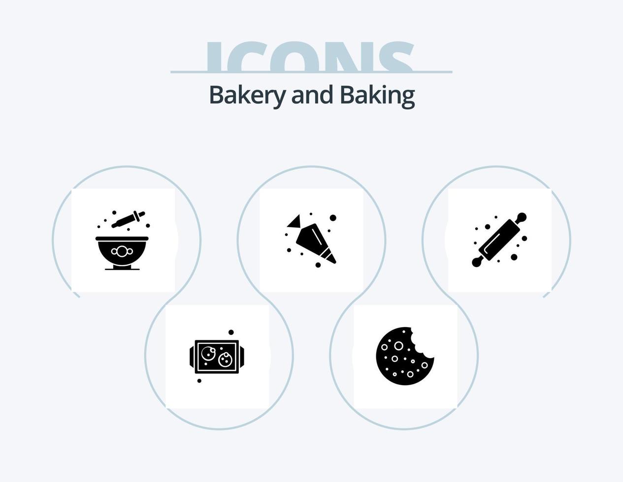 bakning glyf ikon packa 5 ikon design. bröd rullande stift. bakning. färg. bageri. mat vektor