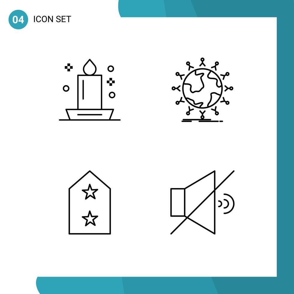 4 universelle Linienzeichen Symbole von Kerzenkindern leuchten Studentenabzeichen editierbare Vektordesign-Elemente vektor