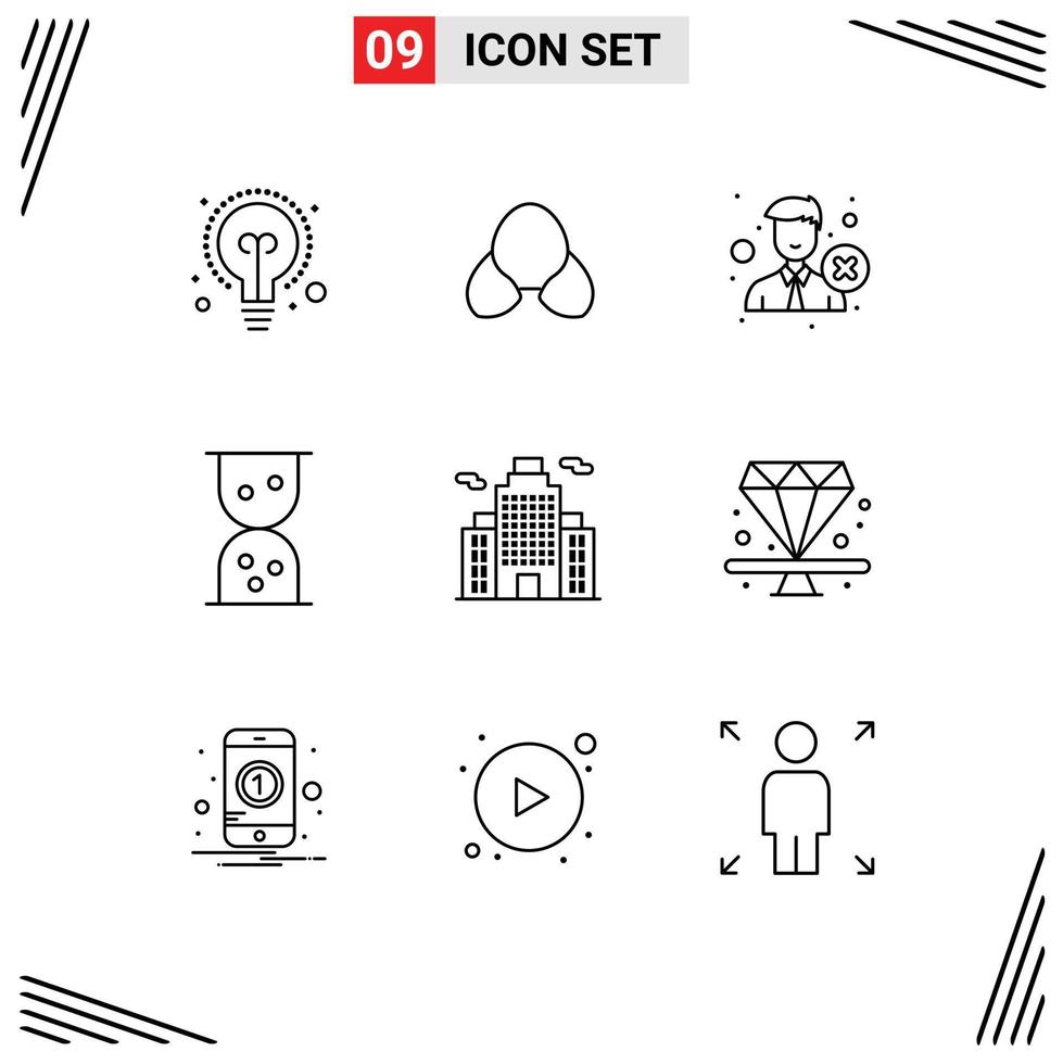 uppsättning av 9 modern ui ikoner symboler tecken för premie stad radera byggnad avvisa redigerbar vektor design element