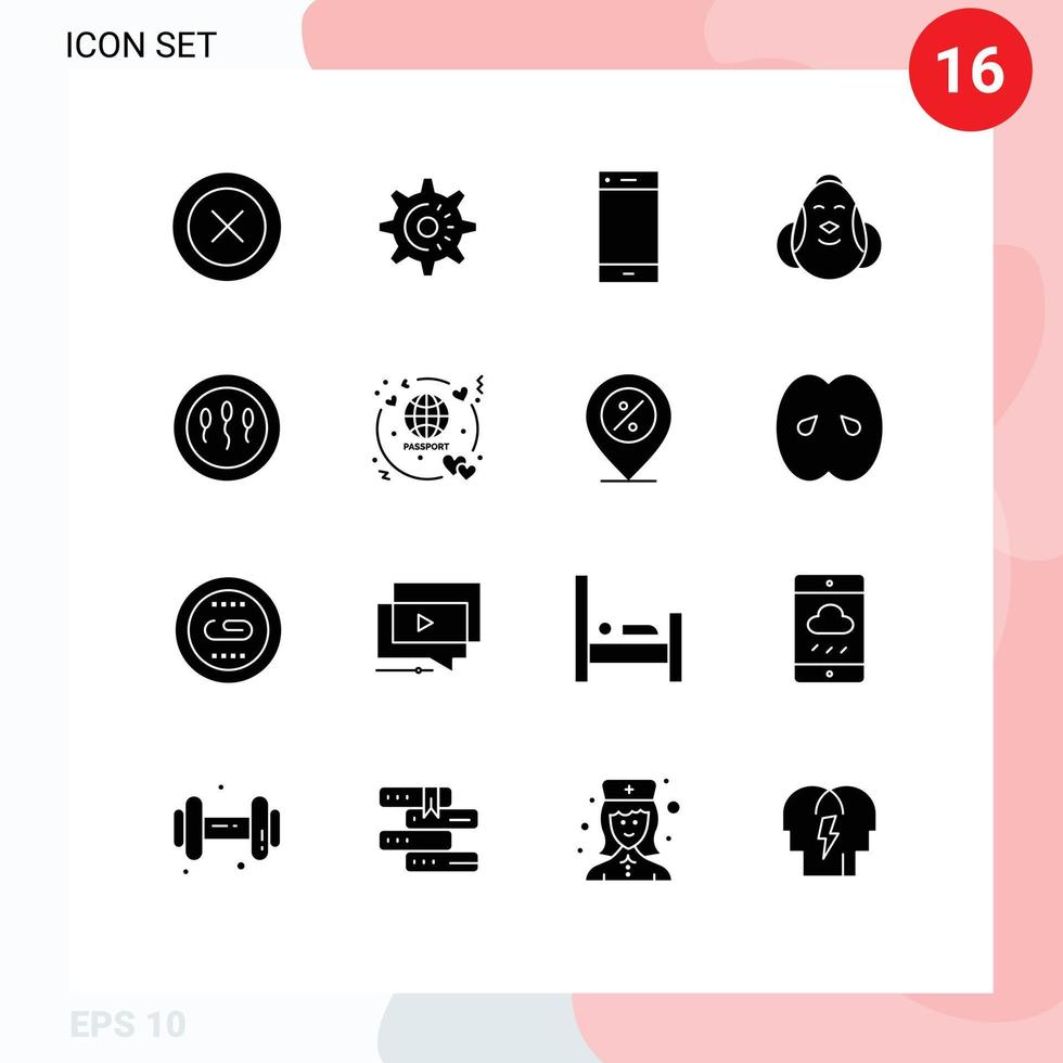 universell ikon symboler grupp av 16 modern fast glyfer av Lycklig påsk ring upp kyckling smart telefon redigerbar vektor design element
