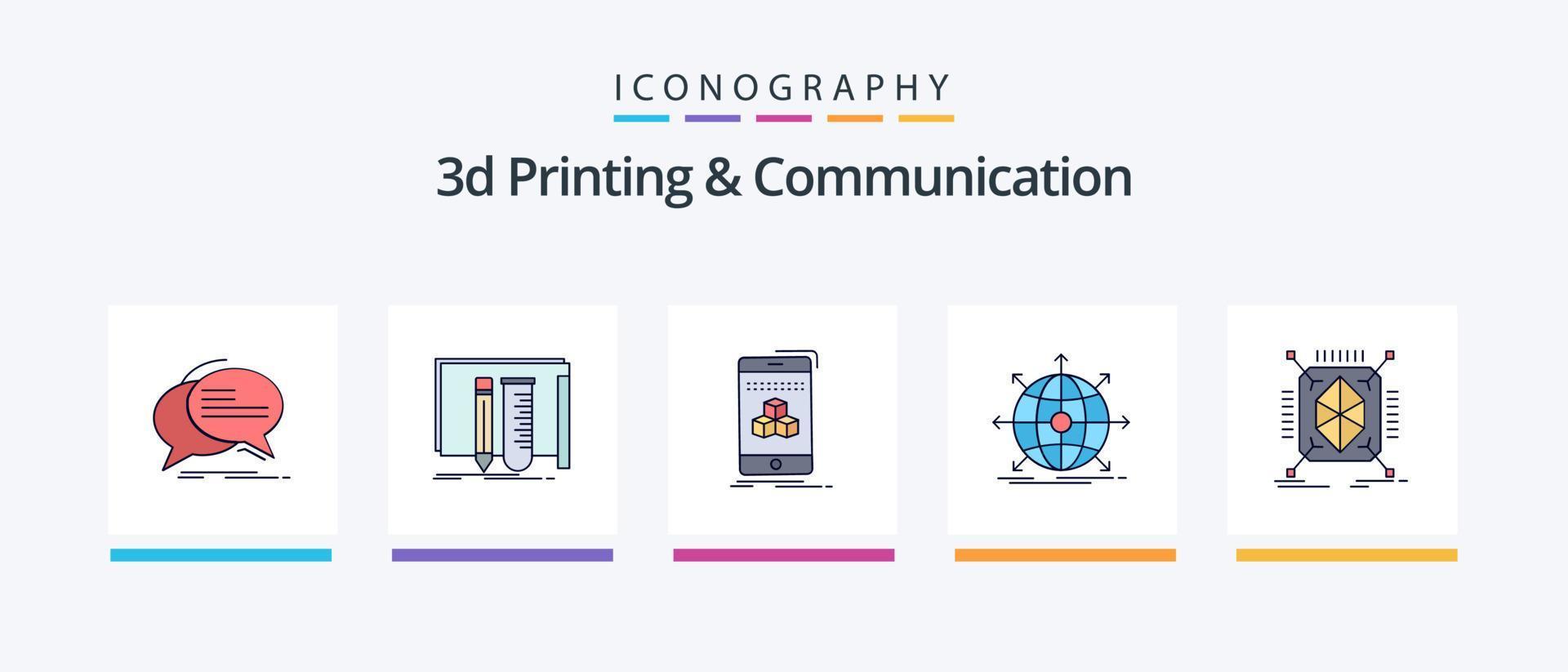 3D-Druck und Kommunikationsleitung gefüllt 5 Icon Pack inklusive Verbindung. Kette. Netzwerk. Objekt. Korrektur. kreatives Symboldesign vektor