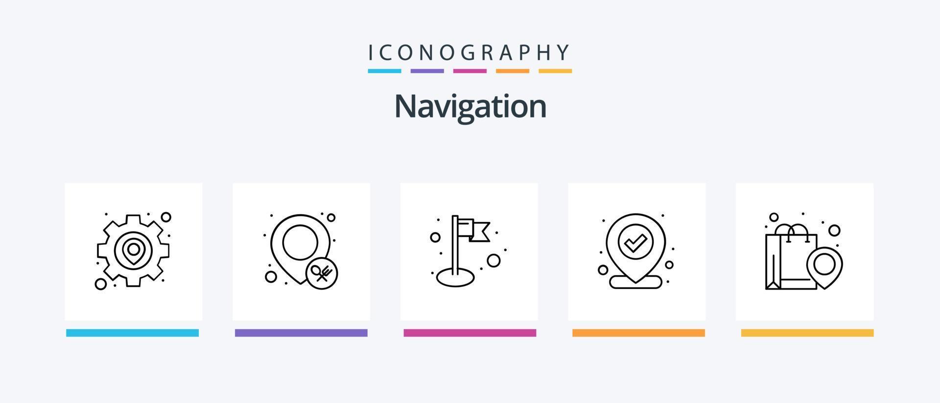navigering linje 5 ikon packa Inklusive navigering. Karta. destination. plats. flyg destination. kreativ ikoner design vektor