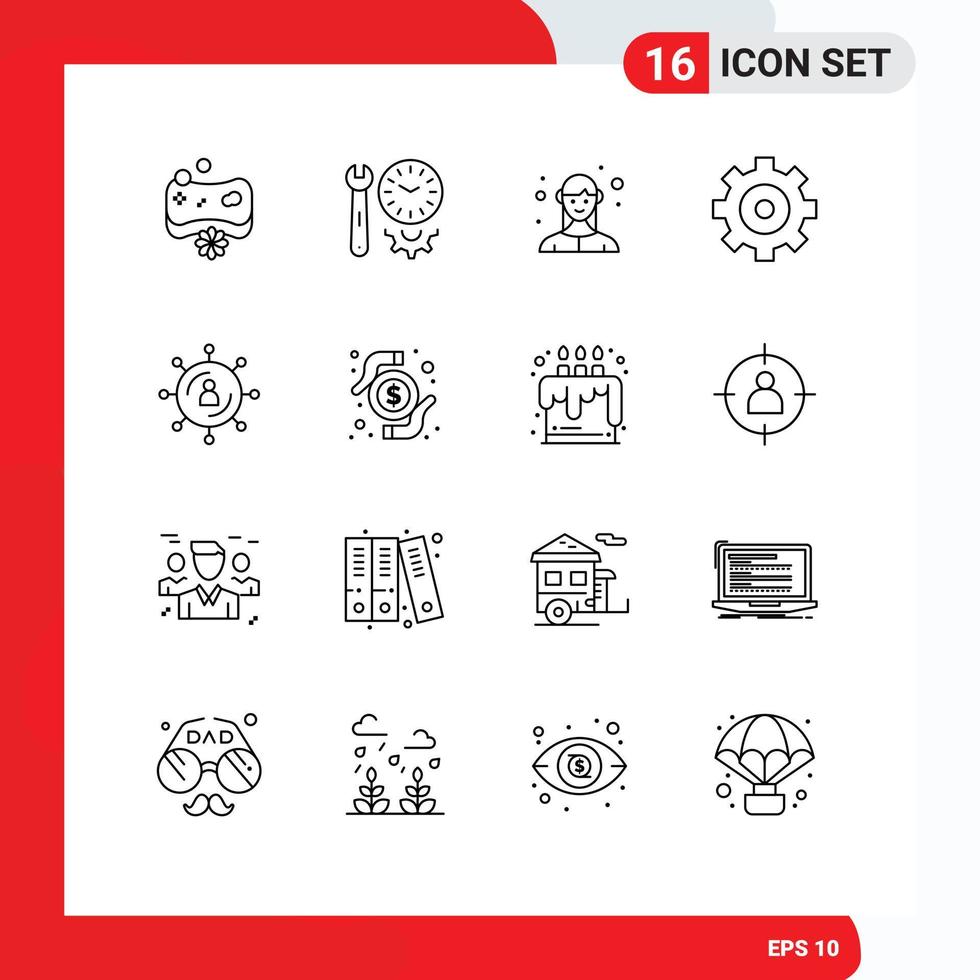 16 Benutzeroberflächen-Gliederungspaket mit modernen Zeichen und Symbolen für Marketingoptionen, Werkzeuge, Ausrüstung, Business, editierbare Vektordesign-Elemente vektor