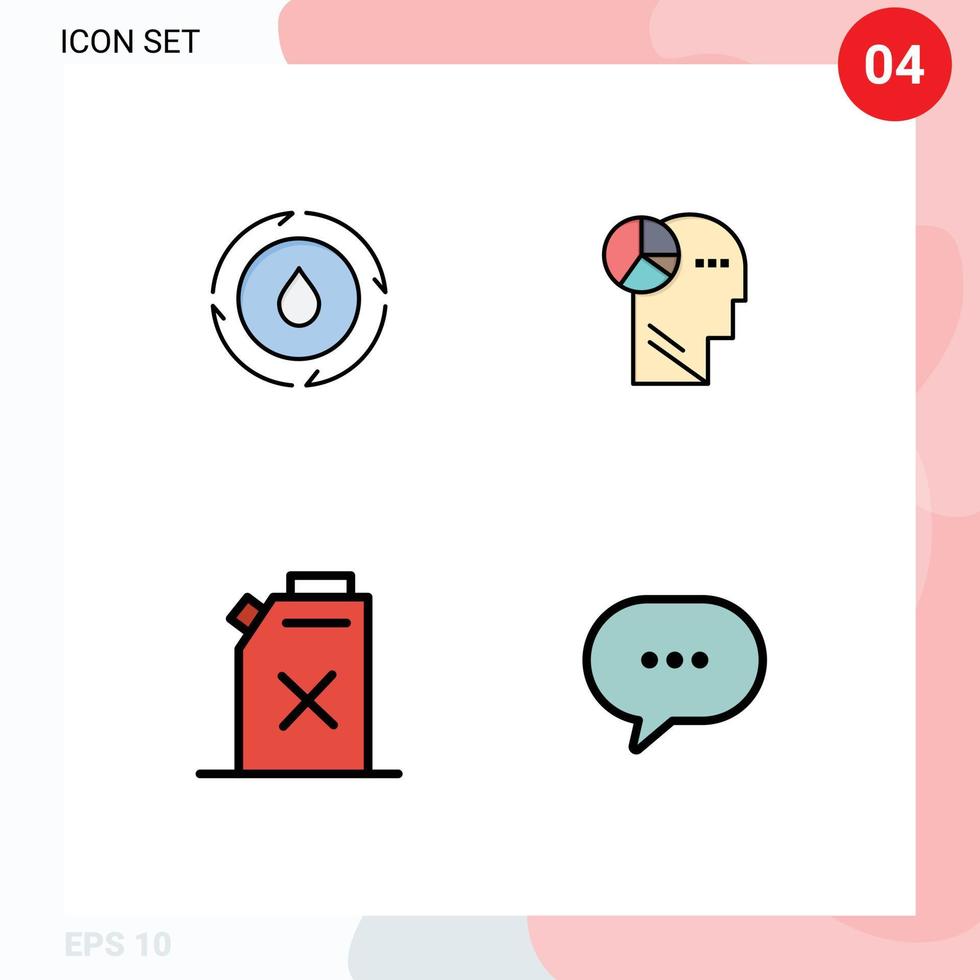 Gruppe von 4 modernen Filledline-Flachfarben, die für bearbeitbare Vektordesign-Elemente für Energietreibstoff, Naturgeist-Chat festgelegt werden vektor