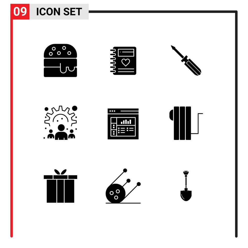 9 universell fast glyfer uppsättning för webb och mobil tillämpningar layout design verktyg arbete gemenskap redigerbar vektor design element