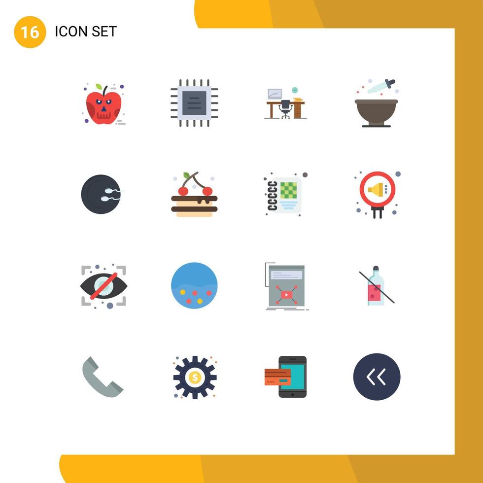 uppsättning av 16 vektor platt färger på rutnät för äpple stol skalle cpu rum redigerbar packa av kreativ vektor design element
