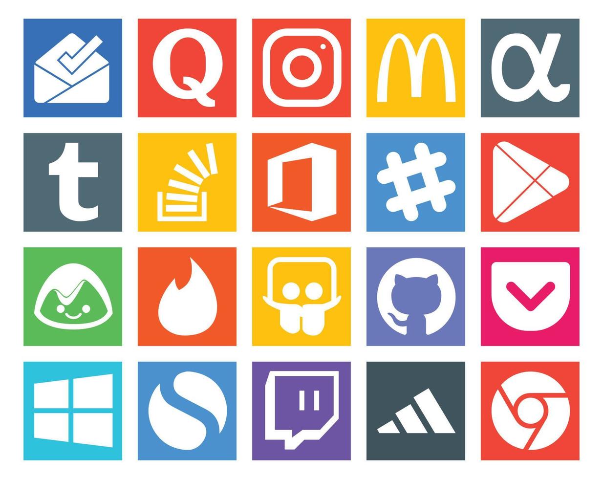 20 Social-Media-Icon-Packs, einschließlich Tinder-Apps, stellen Google Play Slack in Frage vektor