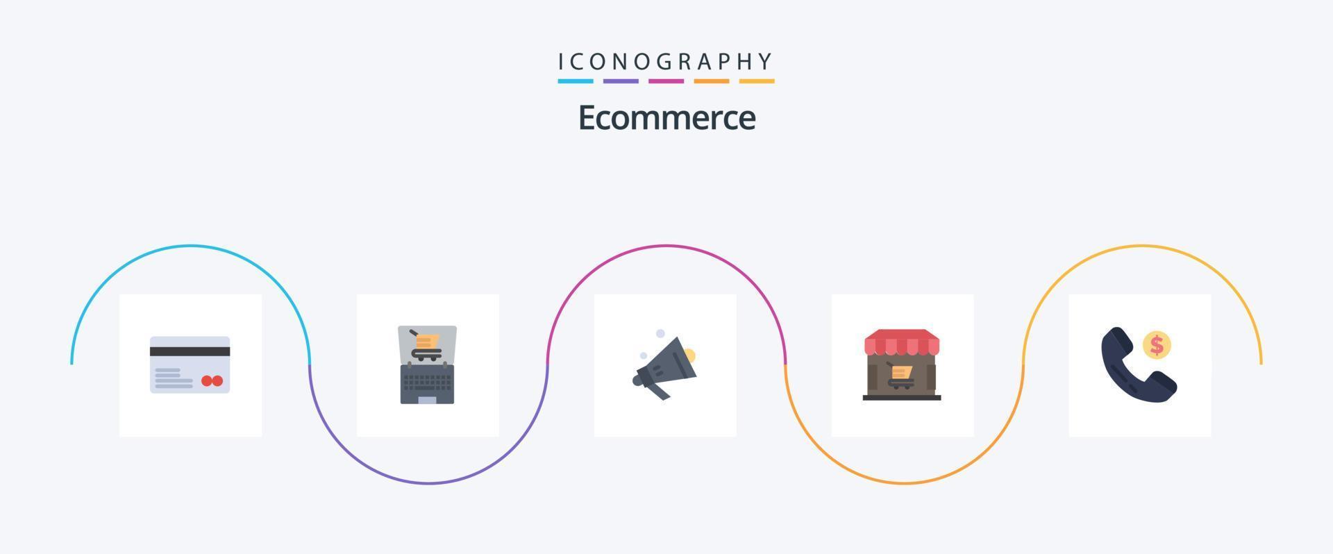 e-handel platt 5 ikon packa Inklusive handla. e-handel. högtalare. Lagra. affär vektor