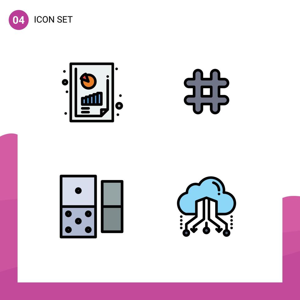 piktogram uppsättning av 4 enkel fylld linje platt färger av företag produktivitet Rapportera domino Graf analys PIP moln redigerbar vektor design element