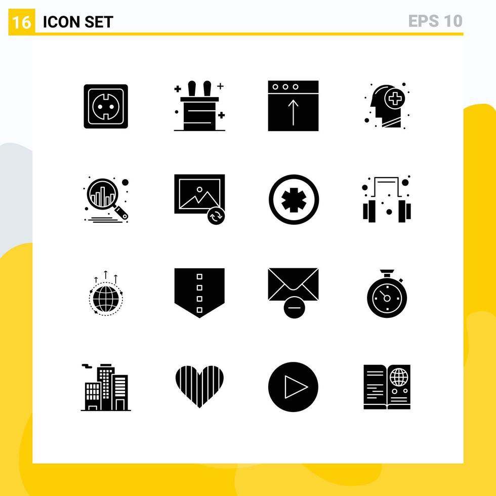 piktogram uppsättning av 16 enkel fast glyfer av planen tänkande importera sinne friska redigerbar vektor design element