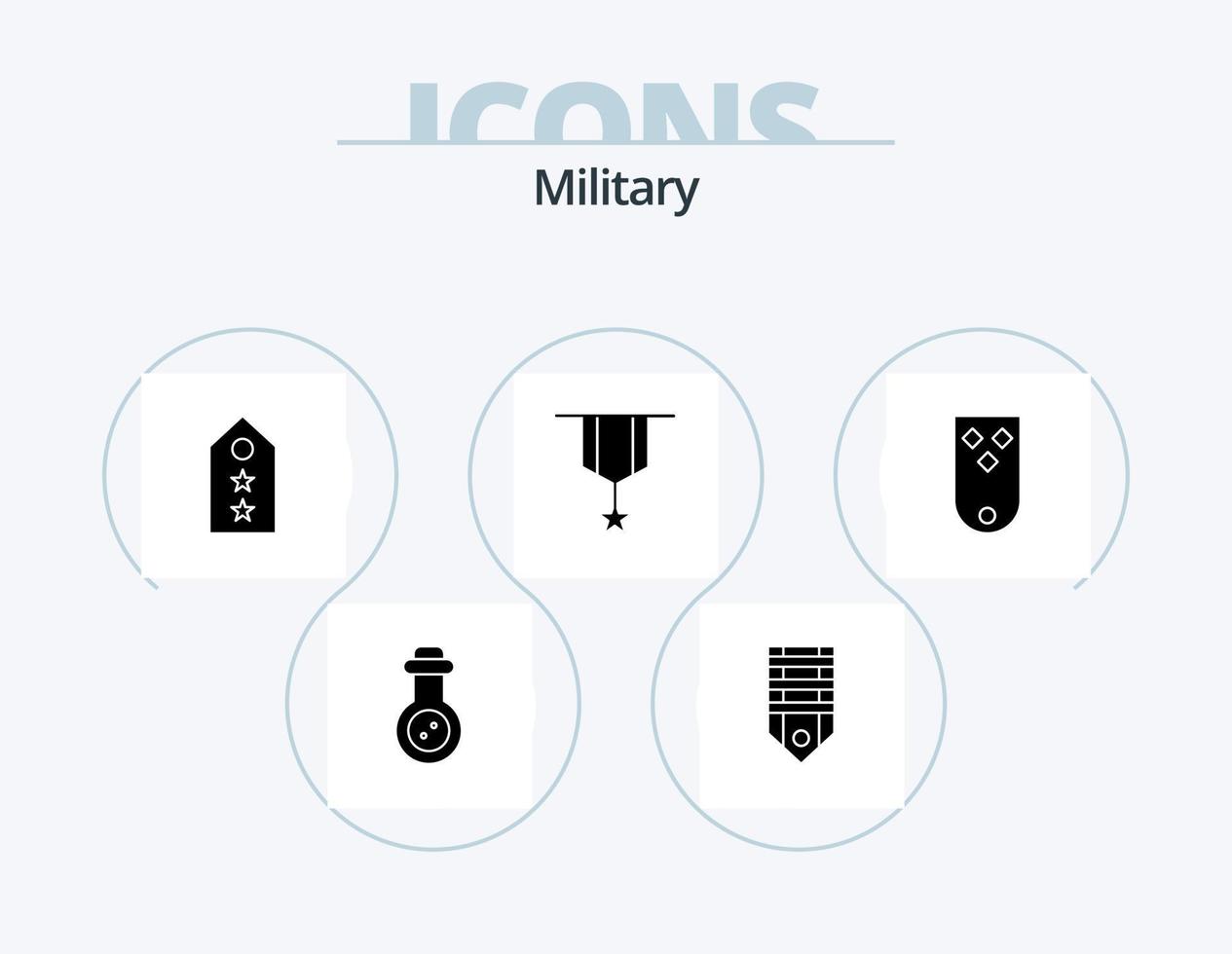 militärisches Glyphen-Icon-Pack 5-Icon-Design. schmucklos. Insignien. Militär. Dekoration. zwei vektor