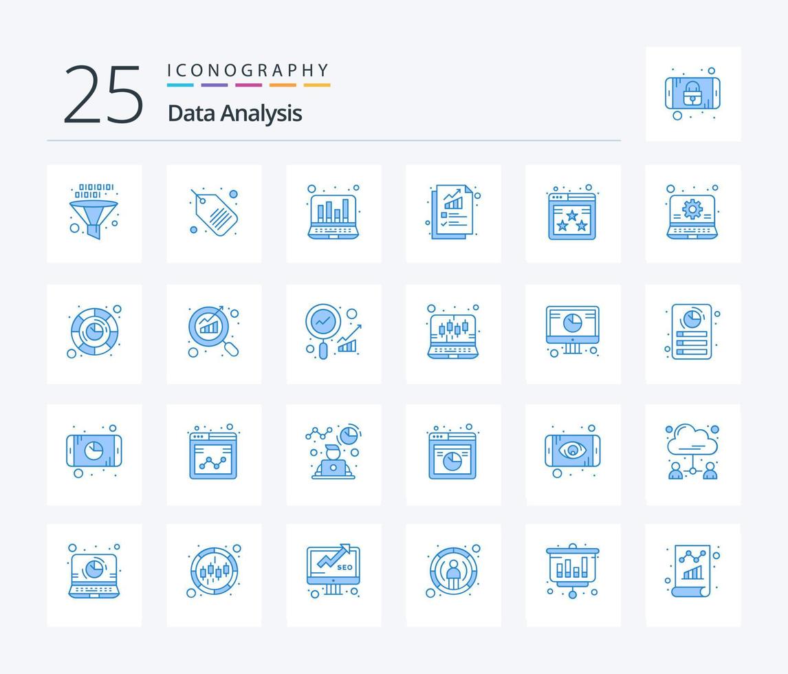 Datenanalyse 25 blaues Symbolpaket einschließlich Web. Seite. Rechner. Diagramm. Digital vektor