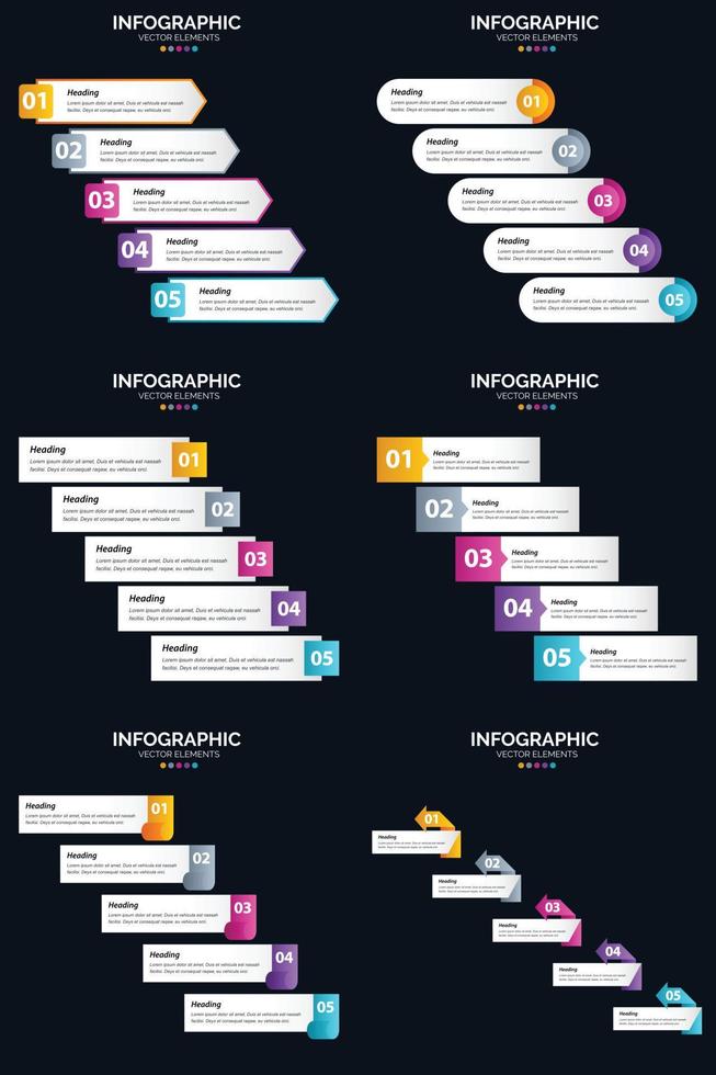 vektor 6 infographics packa presentation glida mall 5 steg cykel diagram och tidslinjer