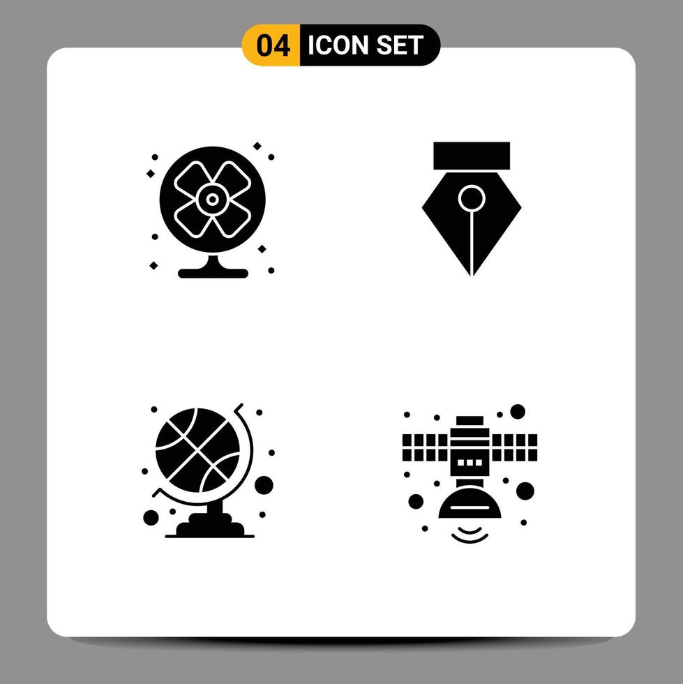 Stock Vector Icon Pack mit 4 Zeilen Zeichen und Symbolen für Air Sports Club Globus Sommerfoto Radio editierbare Vektordesign-Elemente