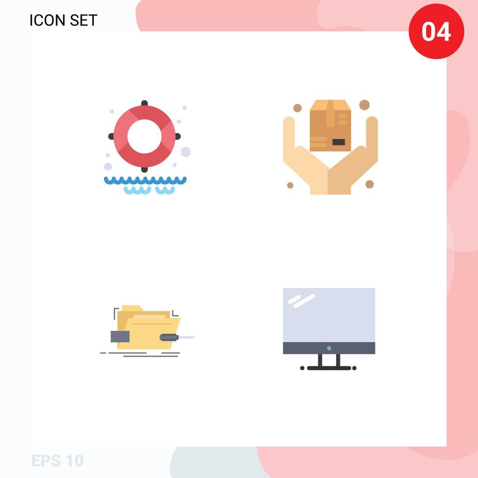 4 flaches Icon-Paket für Benutzeroberflächen mit modernen Zeichen und Symbolen von Lifesaver Skrewdriver Hands Box technisch editierbaren Vektordesign-Elementen vektor